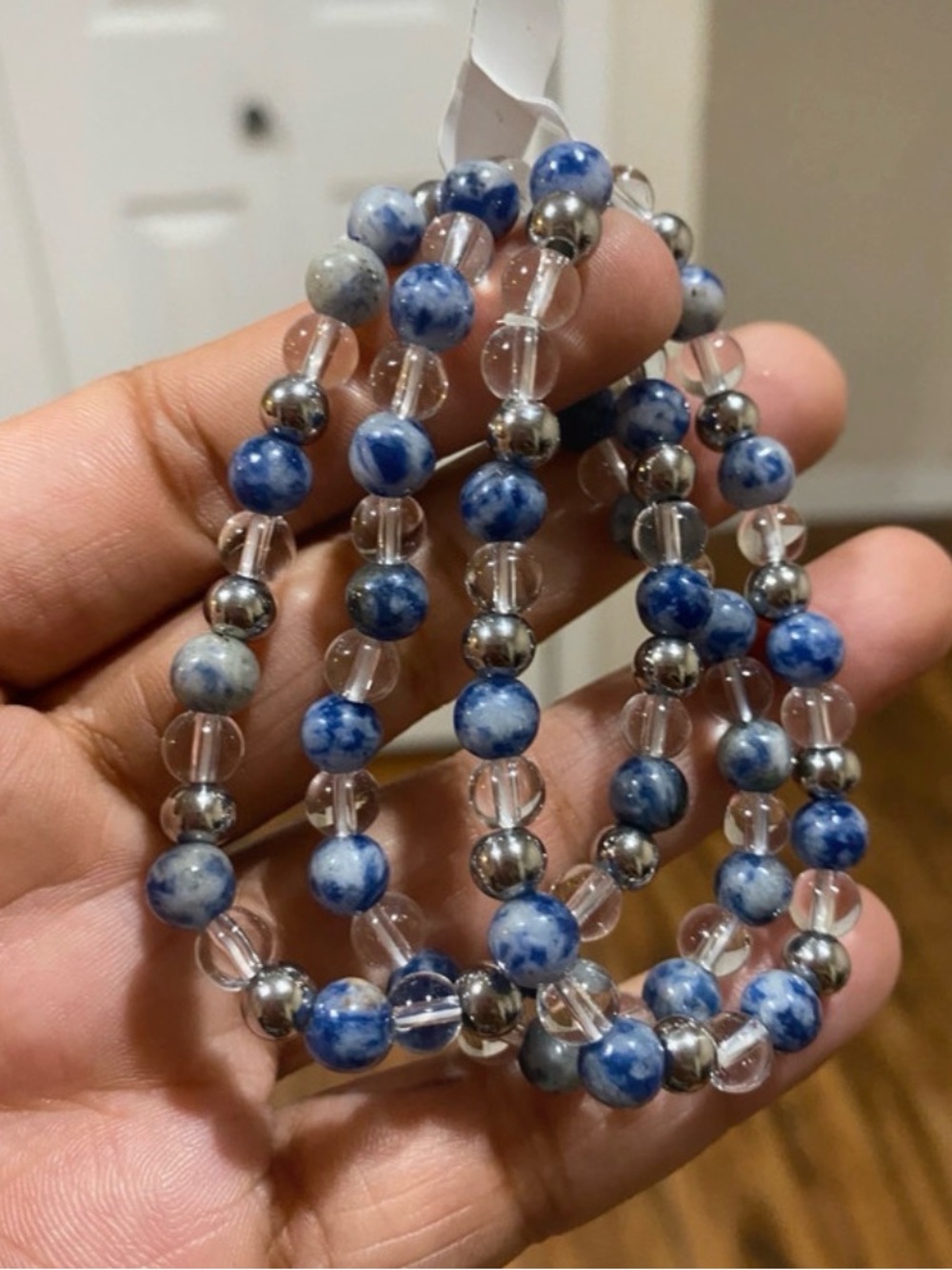 Blue Dot Jasper & Clear Quartz Healing Stacked Bracelets